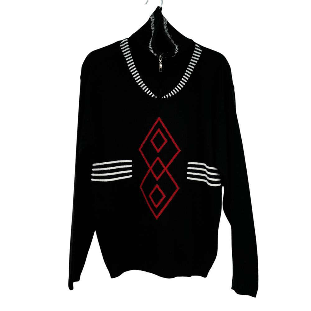 Vtg Palazzo Uomo Retro Turtleneck‎ Zip Sweater Mens S Geo Print Textured Stripes